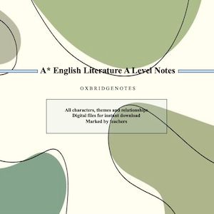 Op de afbeelding: A* Engelse literatuur A Level Notes van Oxbridge Notes. Alle personages, thema's en relaties. Digitale bestanden voor directe download. Beoordeeld door docenten.