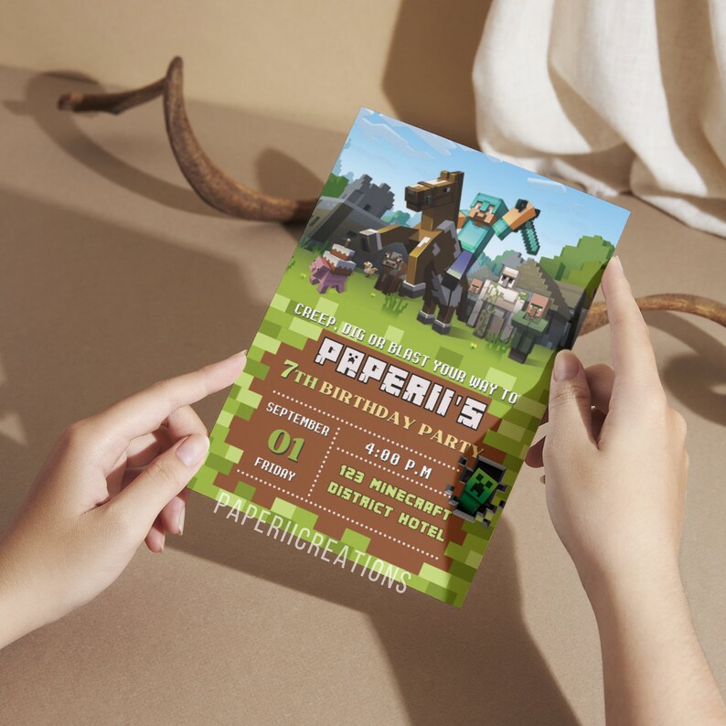 Editable Minecraft Birthday Invitation Minecraft Editable Template ...