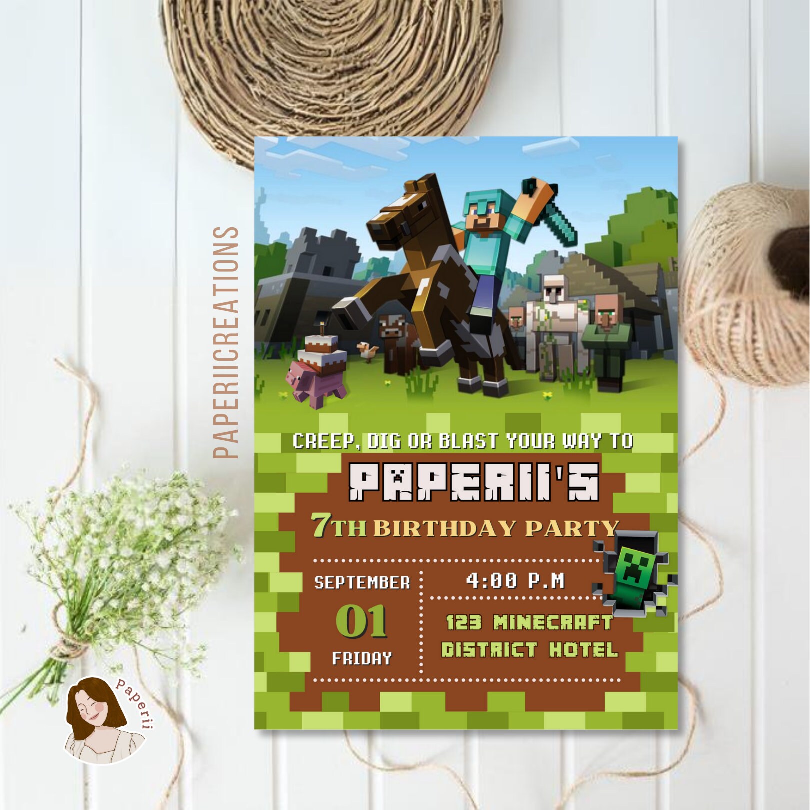 Editable Minecraft Birthday Invitation Minecraft Editable Template Minecraft Invitation ...