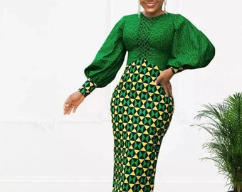 Elegante vestido estampado africano, vestido Ankara, vestido maxi estampado africano Ropa africana Moda africana Vestido Ankara