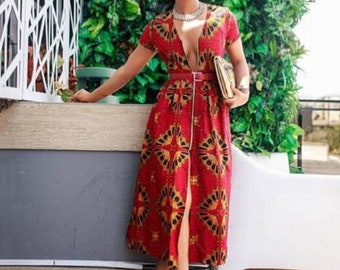 African print dress, Ankara midi dress, Ankara dress African clothing African fashion Ankara gown Ankara work wear Ankara zip down dress