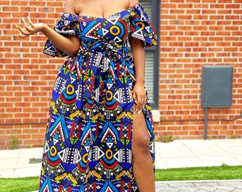 Ankara maxi dress, surplice neckline, print dress, gathered dress, african print dress, ankara dress, maxi dress, african clothing