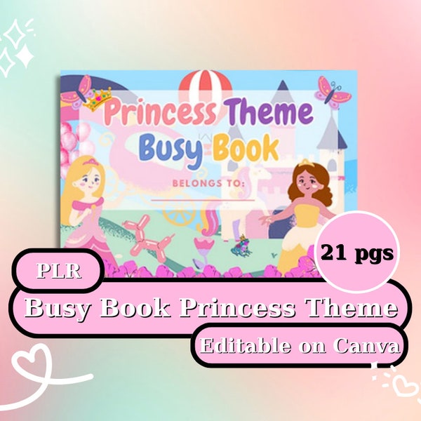 Princess theme busy book, toddler busy book, preschool busy book, busy book printable, quiet book, busy binder, learning binder