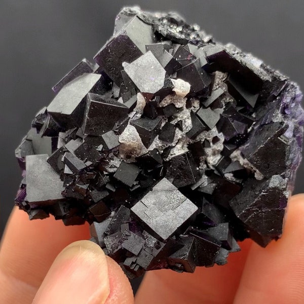 Deep Purple Cube Fluorite, Fluorite Mineral Specimen from Zhejiang Province, China, Octahedral Fluorite Collection