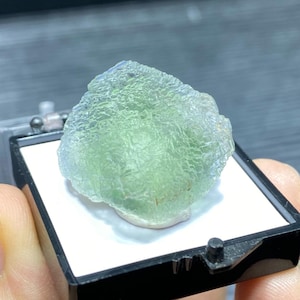 Green Octahedral Fluorite on Quartz, Fluorite Mineral Specimen from Fujian, China, 35mm Box Octahedral Fluorite Collection