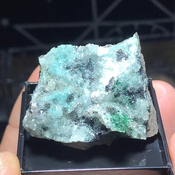 Rough Blue Chrysocolla, Raw Chrysocolla from from Congo, Chrysocolla Crystal Specimen, 40mm Box Chrysocolla Matrix Cluster