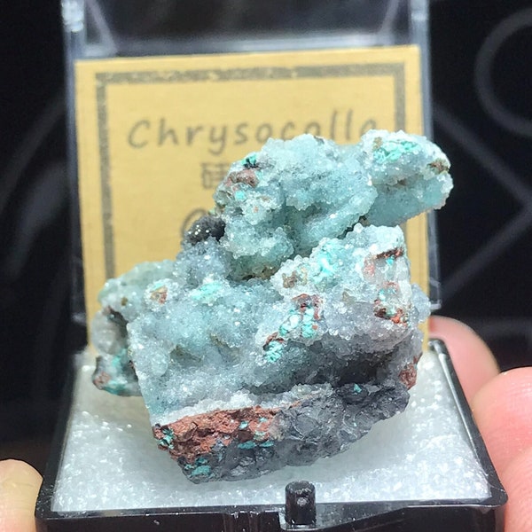 Rough Blue Chrysocolla, Raw Chrysocolla from from Congo, Chrysocolla Crystal Specimen, 35mm Box Chrysocolla Matrix Cluster