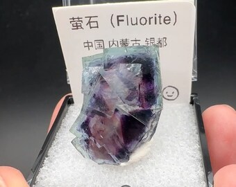 Purple Phantom Fluorite Specimen from Yindu Mine, Inner Mongolia, 30mm Box Fluorite Mineral Specimen, Fluorite Collection, h212