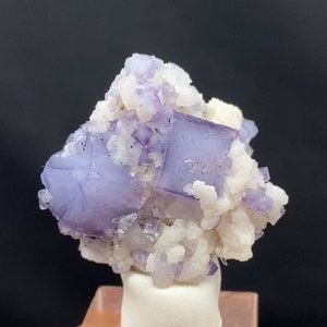 Purple Fluorite Crystal on Quartz from Yaogangxian, Hubei, China, 34mm Box Yaogang Purple Cube Fluorite Mineral Specimen Fluorite