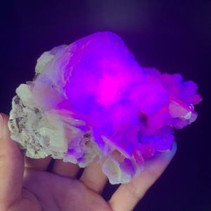 Pink Fluorescent Calcite Specimen from Inner Mongolia, China, White Calcite on Quartz, Mineral Specimen Collection