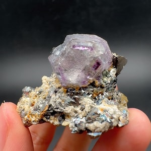 Purple Fluorite Round Top Specimen from Inner Mongolia, Fluorite on Quartz Mineral Specimen, Fluorite Collection, 119