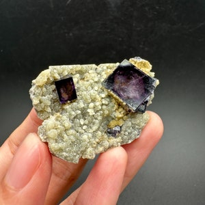 Purple Phantom Window Fluorite Specimen from Inner Mongolia, Fluorite on Quartz Mineral Specimen, Fluorite Collection, 127
