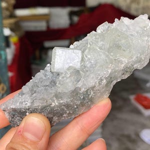 Clear Fluorite Crystal on Quartz from Xianghualing, Hunan, China, Cube Green Fluorite Mineral Specimen, Fluorite Collection