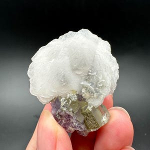 White Fluorescent Calcite Specimen from Inner Mongolia, China, White Thousand Layer Calcite on Quartz, Mineral Specimen Collection