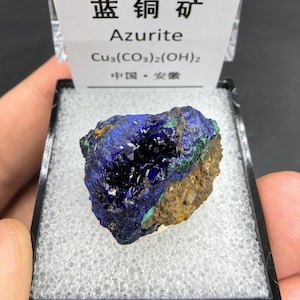 Blue Azurite Malachite Specimen, 34mm Box Vibrant Blue Azurite from Anhui Province, China, Mineral Specimen
