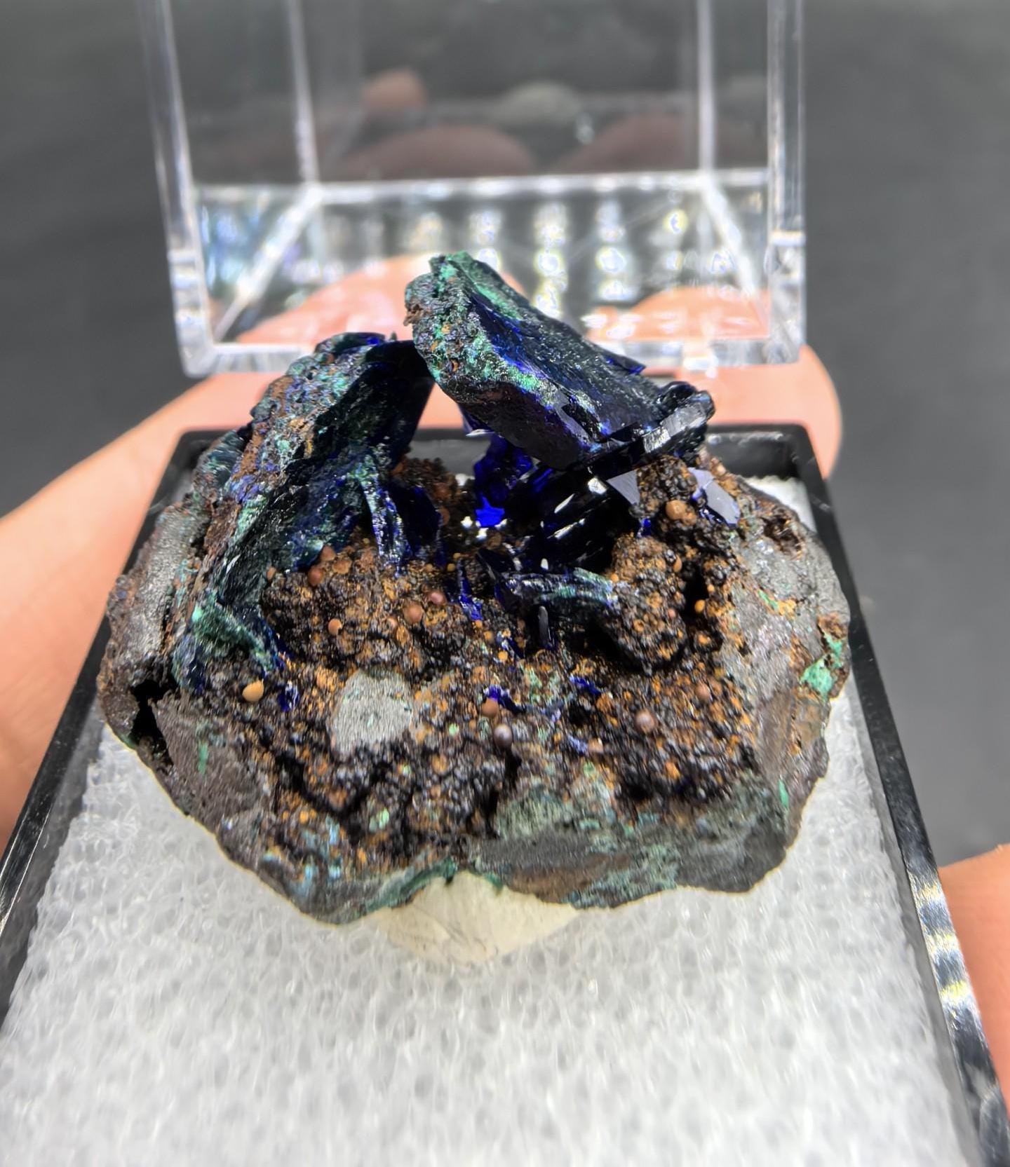 Blue Azurite Malachite Specimen, 34mm Box Vibrant Blue Azurite from Anhui Province, China, Mineral Specimen