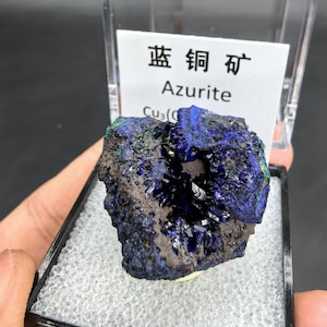 Blue Azurite Malachite Specimen, 34mm Box Vibrant Blue Azurite from Anhui Province, China, Mineral Specimen