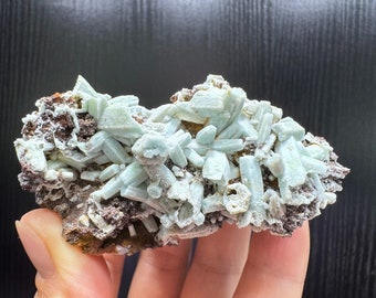 Blue Plumbogummite Pseudomorph after Pyromorphite Crystal Cluster, Mineral Specimen from Yangshuo Mine, Guilin, China
