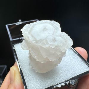 White Fluorescent Calcite Specimen from Fujian, China, 50mm Box White Thousand Layer Calcite, Mineral Specimen Collection