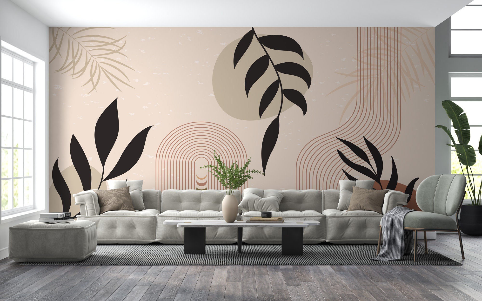 Abstract Wallpaper , Abstract Shape Boho Wallpaper , Boho Style Living ...