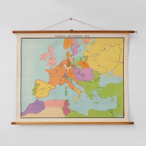 Mappa murale storica vintage dell'Europa intorno al 1812, Belgio, anni '50
