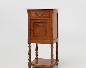 Art Deco Nightstand in Oak with Carrara Marble Top, 1930s