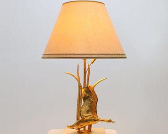 Lámpara de mesa vintage elegante de los años setenta en latón y travertino de Lanciotto Galeotti, 1970