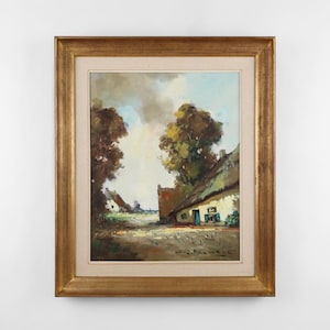 Belgian Artist, Farm Scene, 1950s, Oil on Canvas, Framed