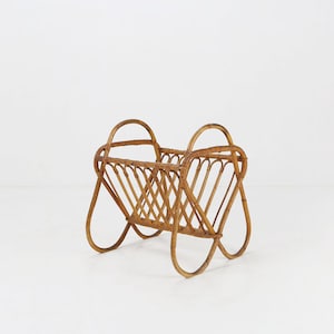 Vintage French Rattan Magazine Rack, 1950s