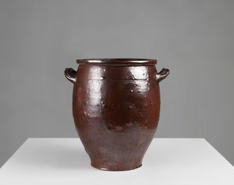 Pot en céramique marron émaillé, Belgique, années 1800