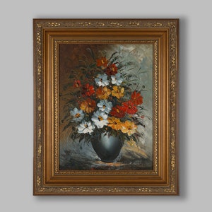 Peinture florale baroque décorative antique brocante vintage 1960