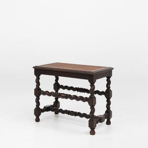 French Antique Wooden Stool with Rattan Top, 1880s