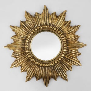 Gold Sunburst Mirror in Resin with Convex Mirror, France, 1960s