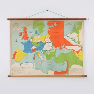 Mappa murale scolastica vintage dell'Europa 1815-1871, Belgio, anni '50