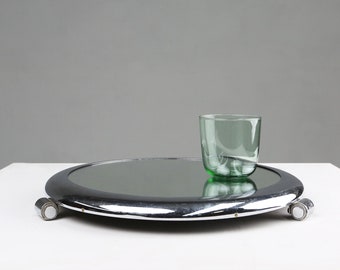 Joli plateau floral des années 1930, base en bois