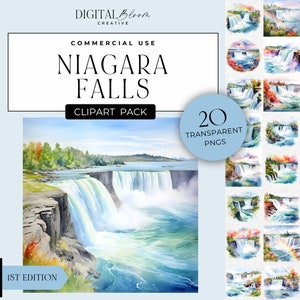 Chutes du Niagara Clipart clipart aquarelle PNG Destination mariage Images lune de miel graphiques voyage Sublimation usage commercial