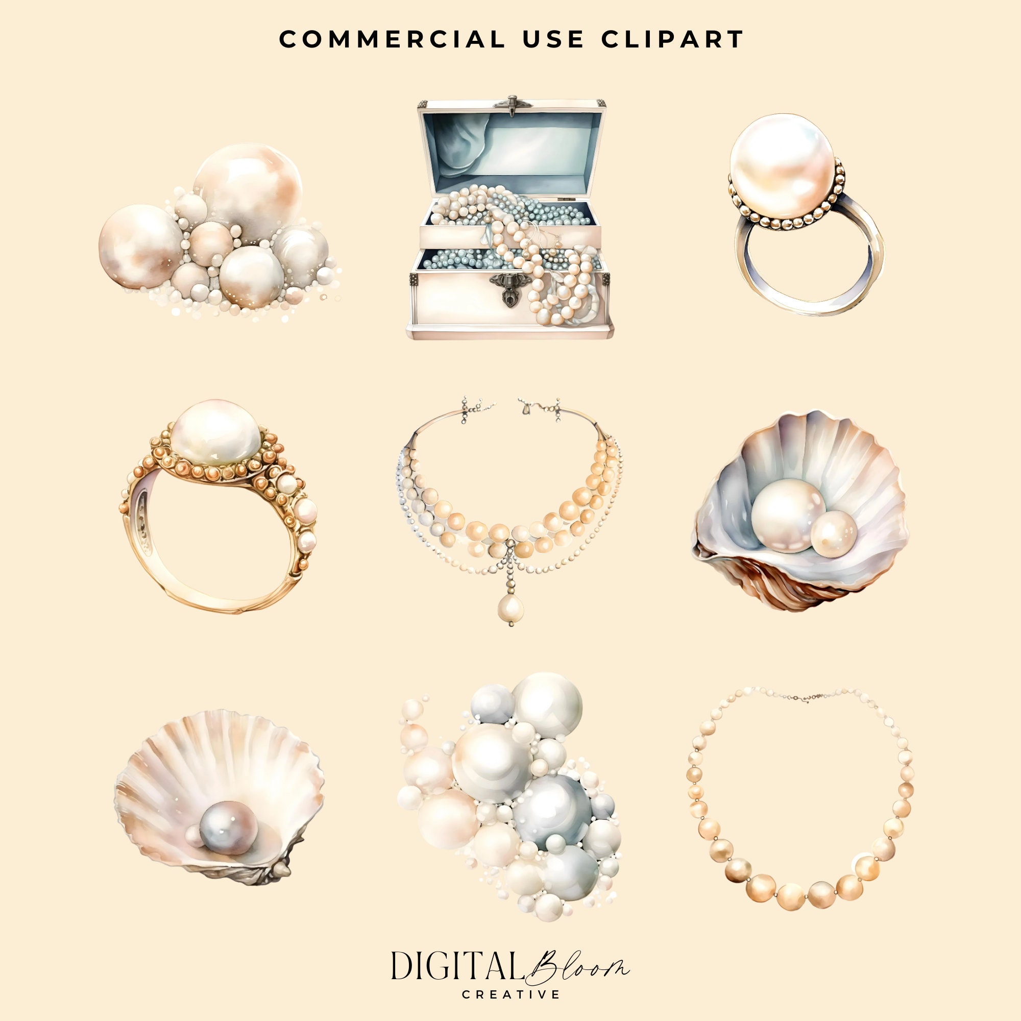 Pearl Necklace Clipart, String of Pearls, Pearl Jewelry PNG Graphics