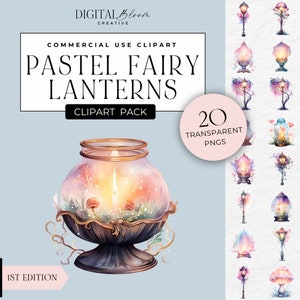 Clipart lampe fée magique pastel brillant fantaisie lanterne clipart PNG graphique fête inviter Images téléchargement numérique instantané usage commercial