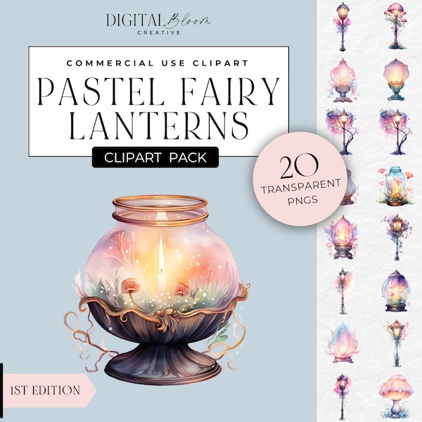 Fairy Lamp Clipart Magical Pastel Glowing Fantasy Lantern Clip Art PNG Graphics Party Invite Images Instant Digital Download Commercial Use