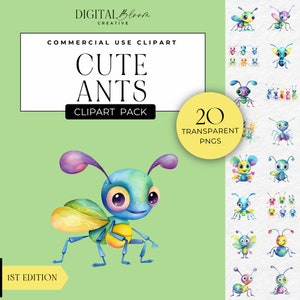 Ant Clipart Cute Watercolor Ants Nursery Décor Insect Teacher Home-School Birthday Party Invite Clip Art PNG Graphics Images Commercial Use