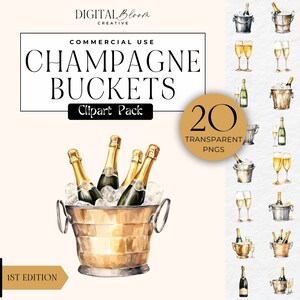 Seau à champagne Clipart célébration PNG aquarelle bouteille de Prosecco Clip Art graphiques de fête de mariage boisson seau à glace alcool usage commercial