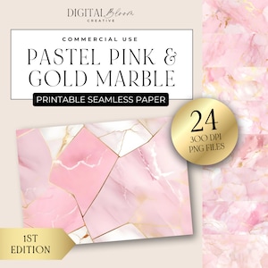 Pastel Pink & Gold Marble Seamless Paper, Repeating Pattern Digital Background Marble Scrapbook Texture Wedding Overlay Sparkling Clipart