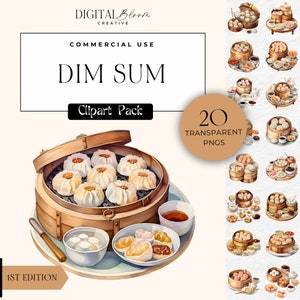 Dim Sum Clipart Chinese Food PNG Malaysian Graphics Asian Dumplings Clip Art Takeout Illustrations Watercolor Digital Art Commercial Use