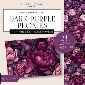 Dunkel Lila Pfingstrose Digitales Papier Helle Pfingstrosen Nahtlose Muster Hintergrund Scrapbook Textur Blumen Hochzeit Overlay Stoff Blumen Clipart