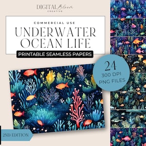 Documenti digitali subacquei sotto lo sfondo del mare Stampabile Oceano Scrapbooking Texture Overlay Pesce Alghe Junk Journal Art Uso commerciale