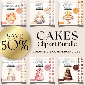 Ensemble de clipart gâteau, aquarelle gâteau d'anniversaire Bundle PNG, téléchargement immédiat pour mariages, fêtes, célébrations, scrapbooking, usage Commercial V3