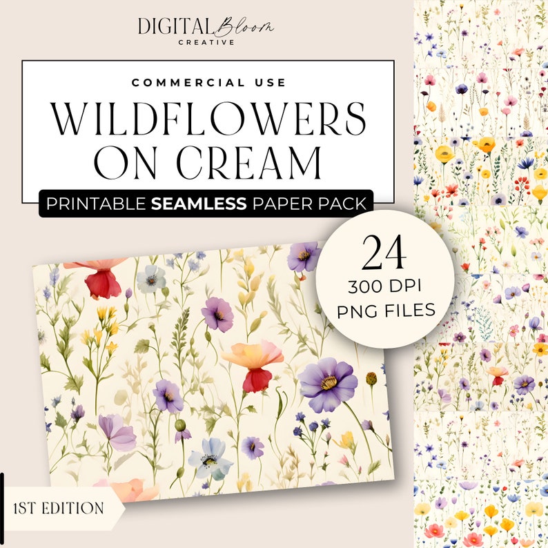 Wildflowers Seamless Digital Paper Organic Spring Summer Flowers ...