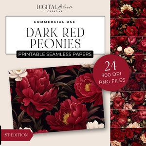 Dunkel rote Pfingstrose Digitales Papier Helle Pfingstrosen Nahtlose Muster Hintergrund Scrapbook Textur Blumen Hochzeit Overlay Stoff Blumen Clipart