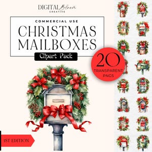 Kerst brievenbus clipart png winter printables bloemen aquarel vakantie ongewenste dagboek plakboek seizoensgebonden illustraties bundel commercieel gebruik
