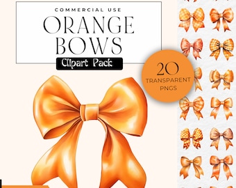 Orange Watercolor Coquette Bow, Ribbon Bow Clipart Transparent png, Multi-Color Scrapbook Wedding Clip Art, Commercial Use